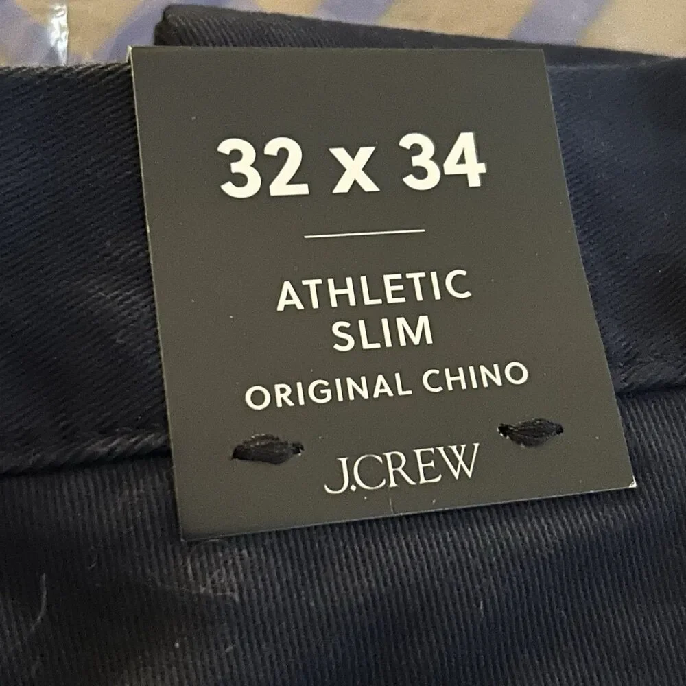 J Crew Pants Mens 32x34 Navy Blue Athletic Slim Chino Casual Office CO401 NWT